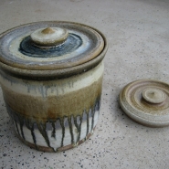 Handcrafted crock with interior and exterior lid, by Tennessee potter Amy Potter (www.amypotter.com).