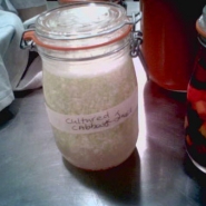 Cultured cabbage juice, a sort of liquid sauerkraut.