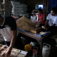 Family tempeh assembly line.