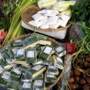 Tempeh for sale in  market in Bali.